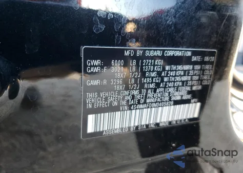 2021 Subaru Ascent Premium z USA, uszkodzony, nr VIN 4S4WMAFD8M3405828